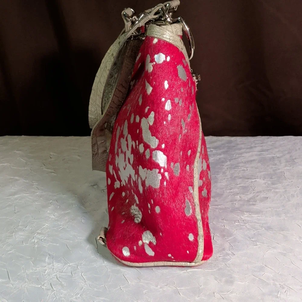 BSwanky B Swanky Handbag Backpack Red Silver Calf Hair Leather Cowhide Bohemian